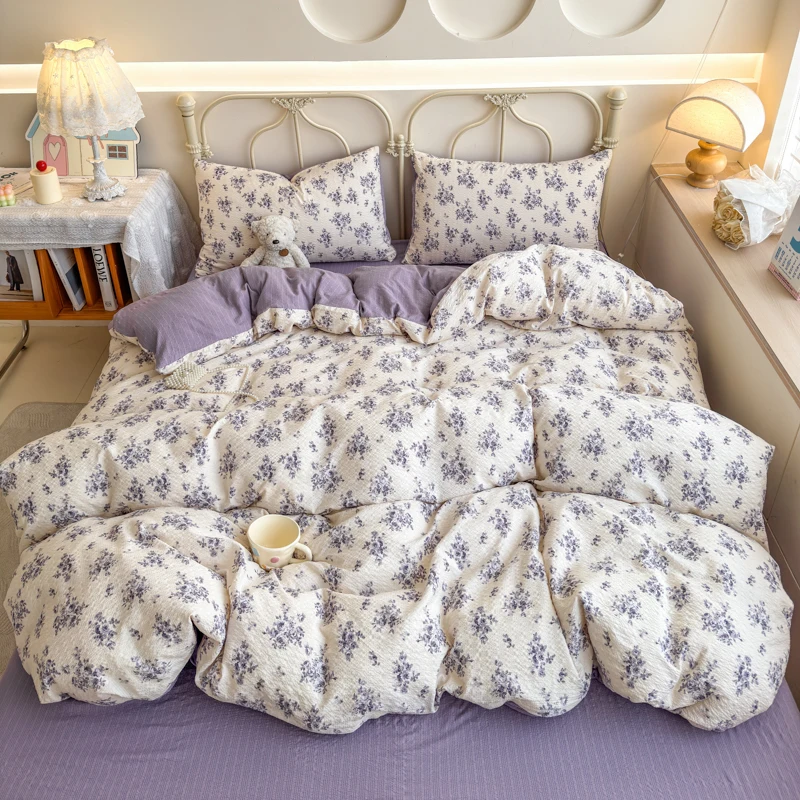 Korean Cute Dog Printed Bedding Set or Single Duvet Cover Ultra Soft Cloud Touch Seersucker Quilt Cover Aesthetic Bedroom Decor - Image 18