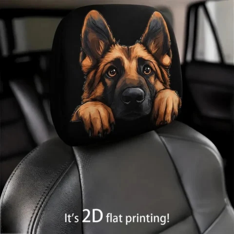 1 Piece Realistic German Shepherd Peeking Car Headrest Covers, 2D Printed Elastic Universal Car Seat Headrest Protectors
