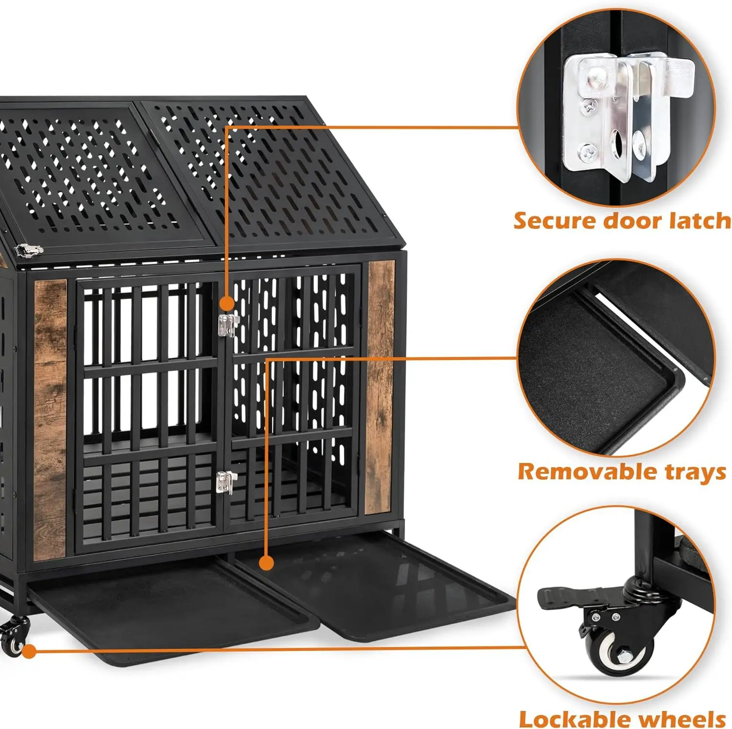 Dog Crate Reinforced Rugged Pet House Removable Large Dog Crate with Wheels