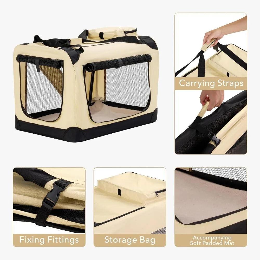 Foldable Dog Crate for Car Portable Soft Pet Carrier Large Capacity Travel Crate for Medium Large Dog Puppy Cat Cage Bag