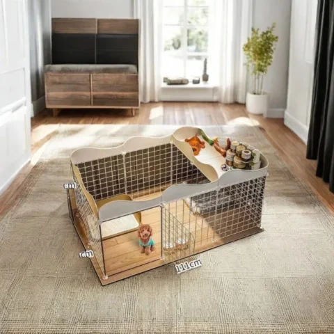 Wholesale Luxury Dog Cage House Detachable Iron Metal with Plaid Pattern Comfortable Enclosure with Button Closure for Pets