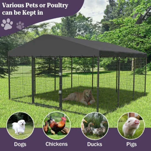 Cage Kennel Backyard Dog  Large Outdoor Heavy Duty Wire Mesh Dog Pen with Waterproof Top and Sunshade for Farm Garden