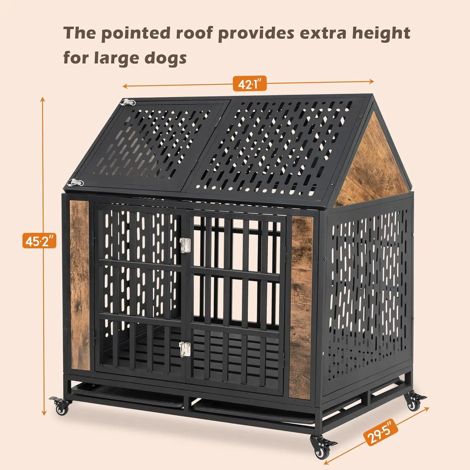 Dog Crate Reinforced Rugged Pet House Removable Large Dog Crate with Wheels