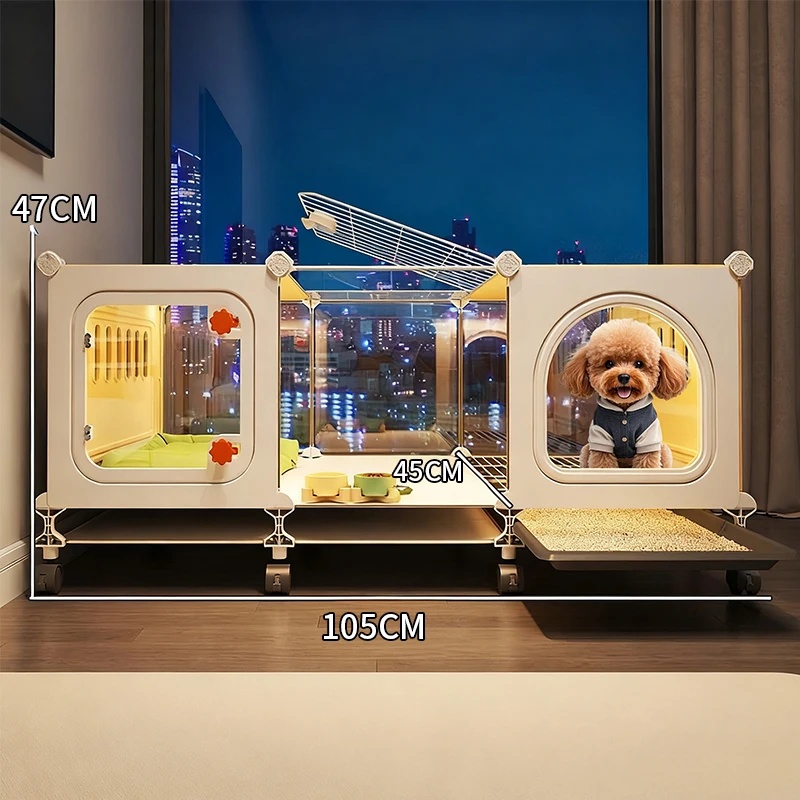 One Room Suite Dog Cage Luxury Pet Villa with Toilet Separate Area Teddy Dog House Premium Pet Residence System Indoor Kennel