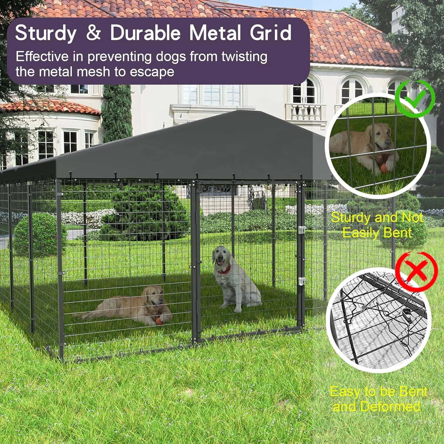 Cage Kennel Backyard Dog Large Outdoor Heavy Duty Wire Mesh Dog Pen with Waterproof Top and Sunshade for Farm Garden