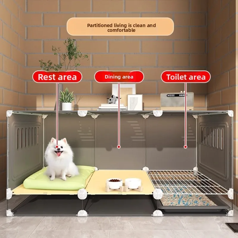 Small Dog Cage with Toilets Luxury One Room One Living Room Pet Villa Puppy Crate with Separate Toilet Area Indoor Dogs House