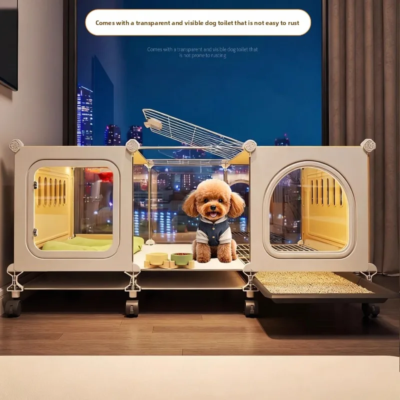 One Room Suite Dog Cage Luxury Pet Villa with Toilet Separate Area Teddy Dog House Premium Pet Residence System Indoor Kennel