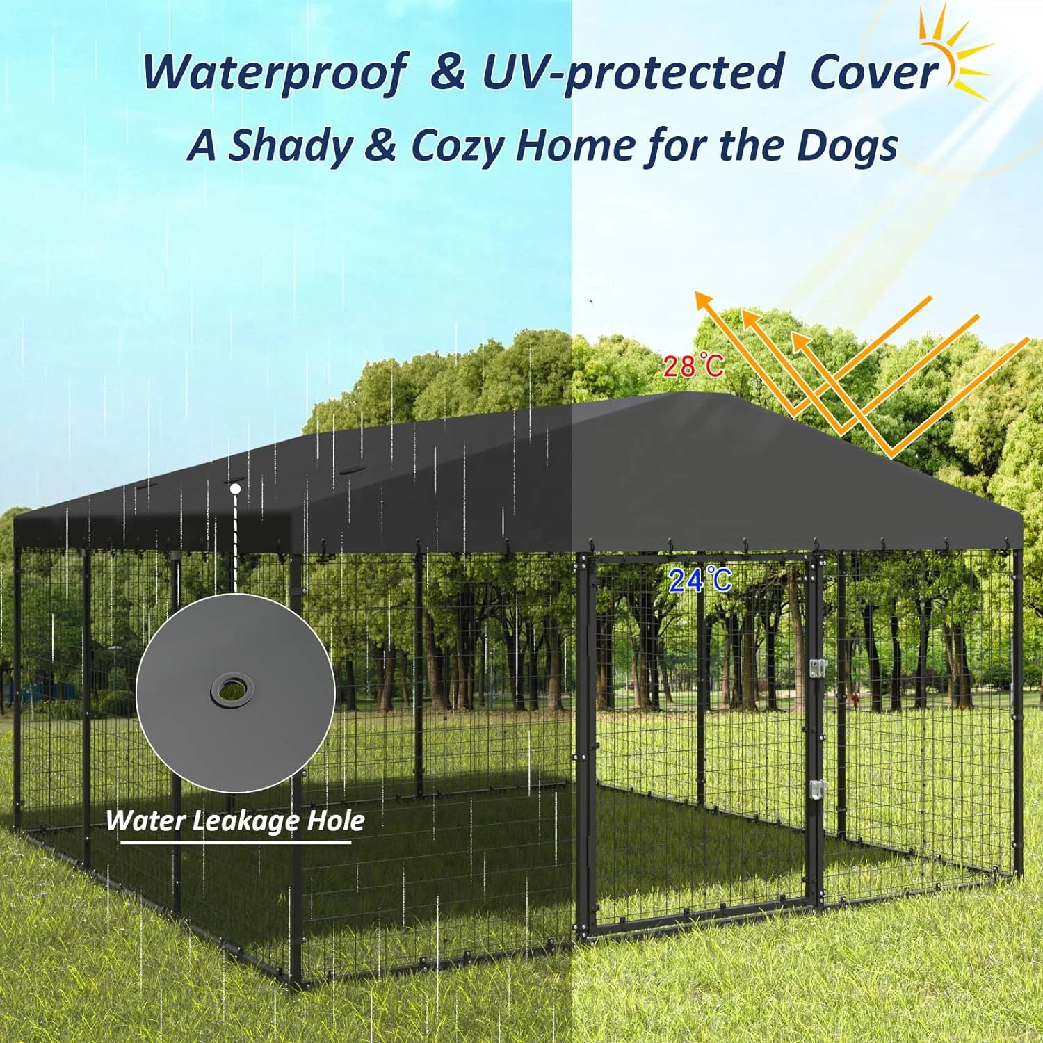 Cage Kennel Backyard Dog Large Outdoor Heavy Duty Wire Mesh Dog Pen with Waterproof Top and Sunshade for Farm Garden