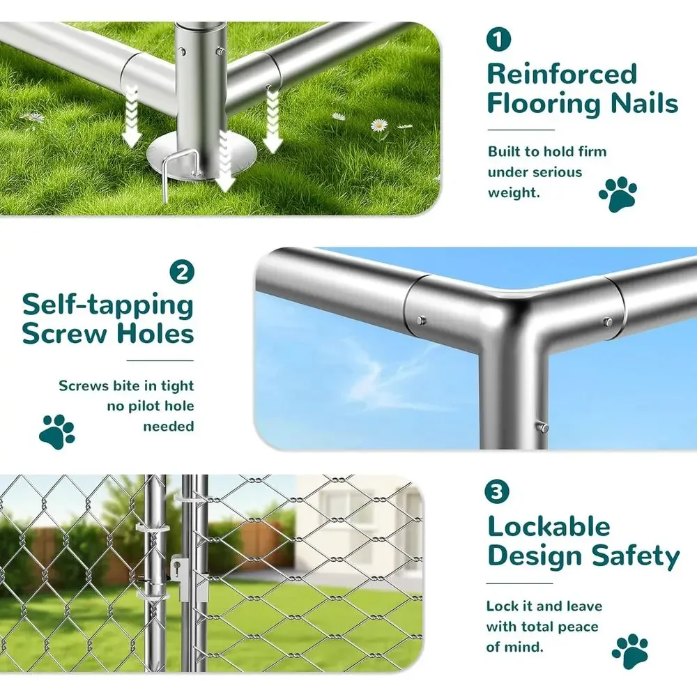 Sturdy 7.8'x7.8' Outdoor Dog Enclosure with Mesh, Lock, and Waterproof Cover for Large Breeds