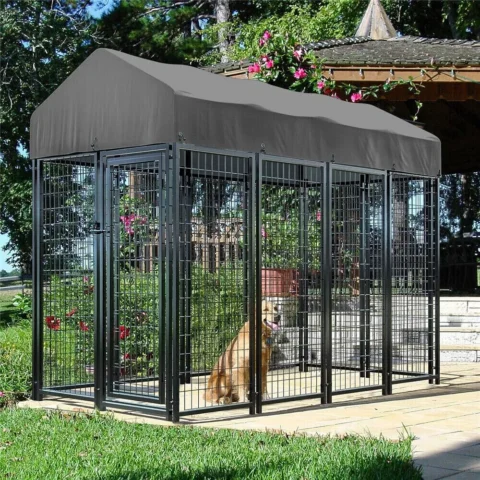 Heavy Duty Large Dog Kennel Pet Welded Metal Playpen Animal Cage with Roof Cover Pet Run Enclosure Playpen House Outdoor Indo