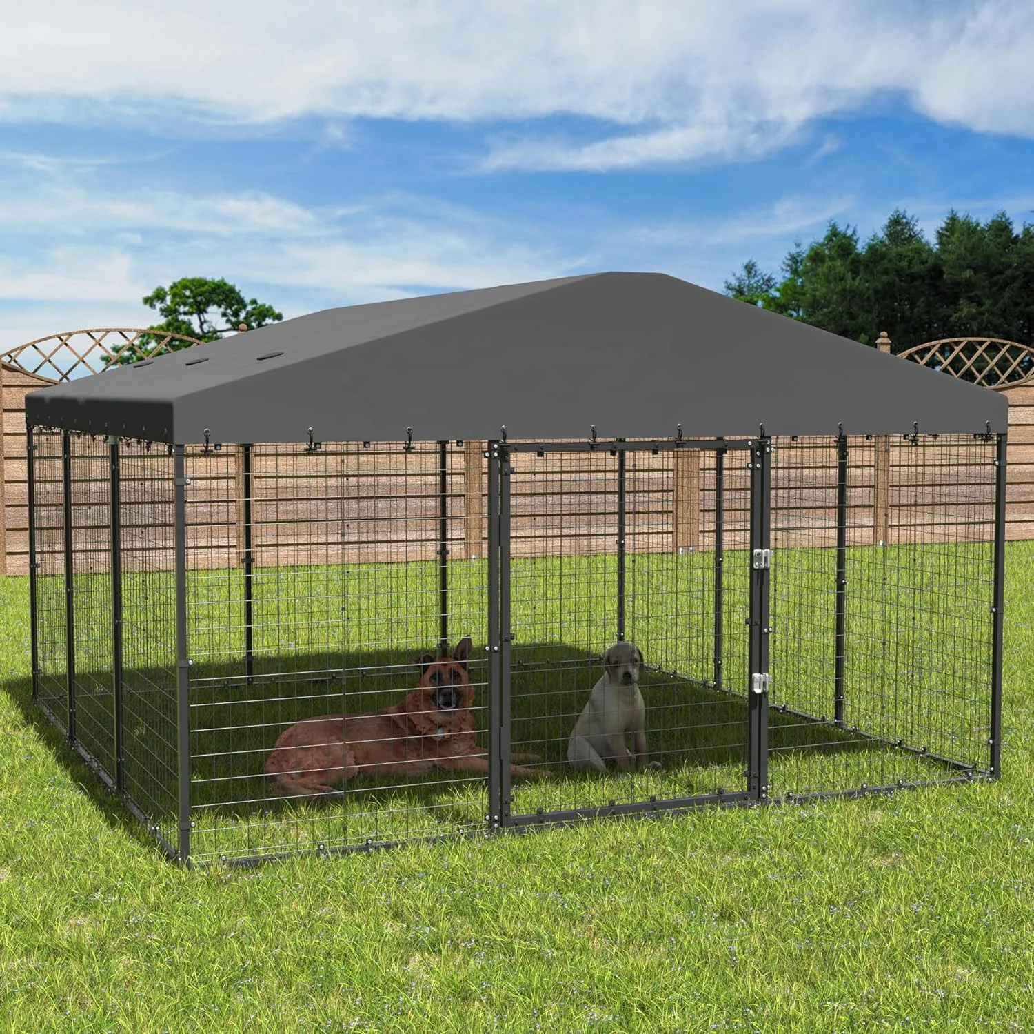 Cage Kennel Backyard Dog Large Outdoor Heavy Duty Wire Mesh Dog Pen with Waterproof Top and Sunshade for Farm Garden