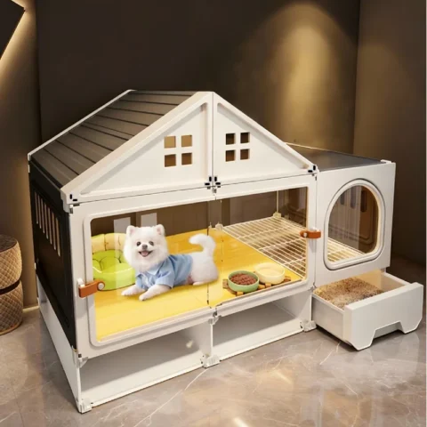 Dog House Small Dog Cage Separate Toilet Design Trainable Bichon Frise Decorative with Storage Space Super Comfortable for Pe