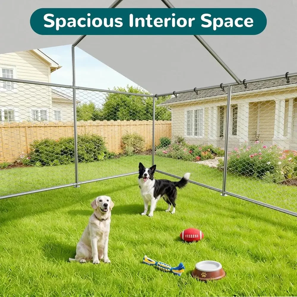 Sturdy 7.8'x7.8' Outdoor Dog Enclosure with Mesh, Lock, and Waterproof Cover for Large Breeds