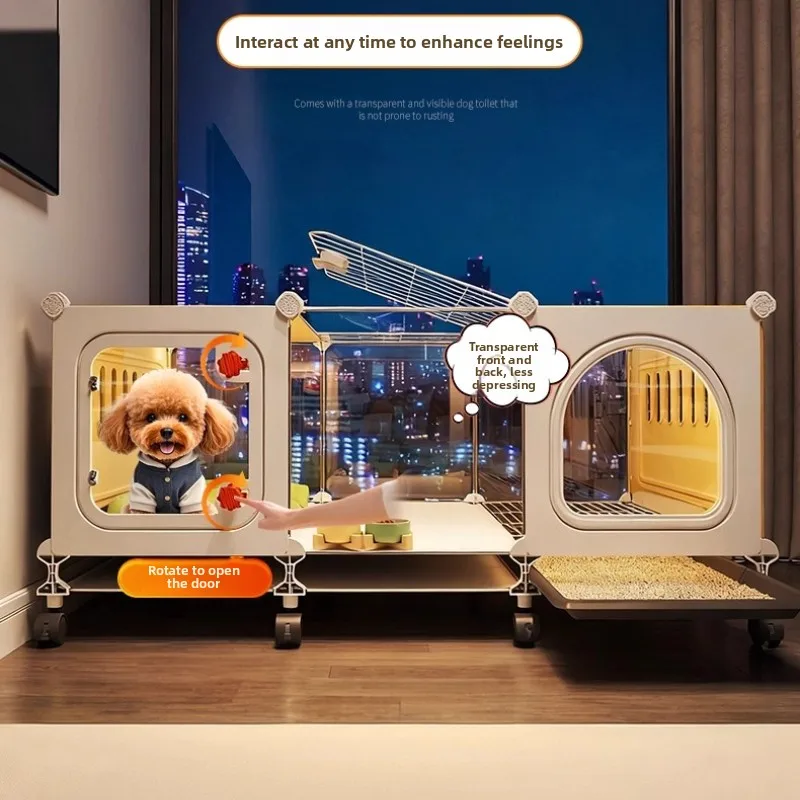 One Room Suite Dog Cage Luxury Pet Villa with Toilet Separate Area Teddy Dog House Premium Pet Residence System Indoor Kennel