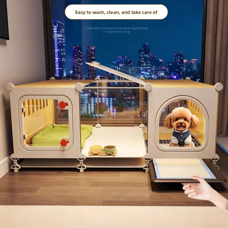 One Room Suite Dog Cage Luxury Pet Villa with Toilet Separate Area Teddy Dog House Premium Pet Residence System Indoor Kennel