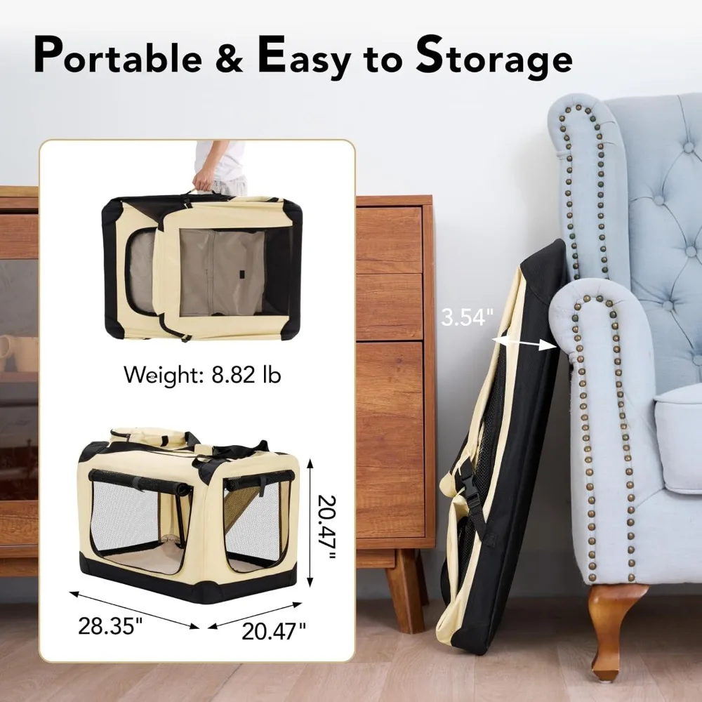 Foldable Dog Crate for Car Portable Soft Pet Carrier Large Capacity Travel Crate for Medium Large Dog Puppy Cat Cage Bag