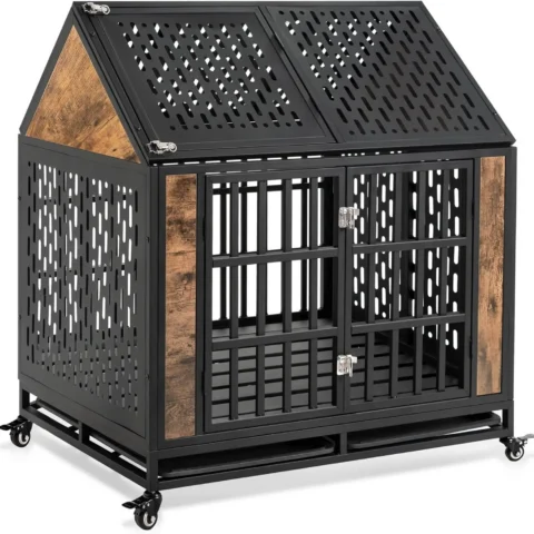 Dog Crate Reinforced Rugged Pet House Removable Large Dog Crate with Wheels