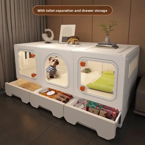Small Dog Cage with Toilet One Room Suite Pet Villa Pomeranian Bichon Dog House Separated Living Area Home Pet Residence Syst