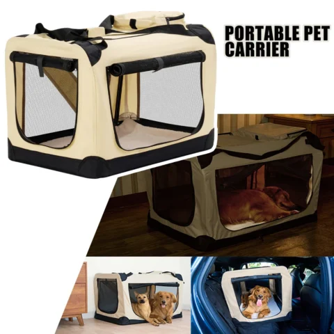 Foldable Dog Crate for Car Portable Soft Pet Carrier Large Capacity Travel Crate for Medium Large Dog Puppy Cat Cage Bag