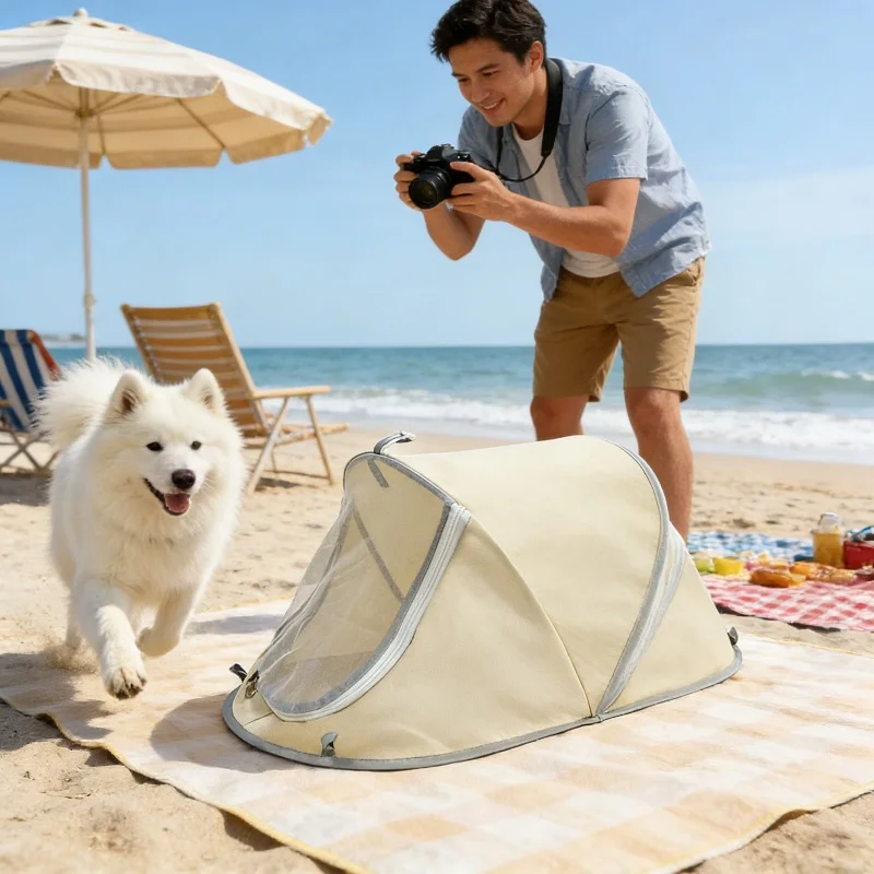 Waterproof Breathable Pop Up Dog Tent Portable Sunproof Outdoor Pet House Foldable Dog Crate With Cushion For Small Medium Pu
