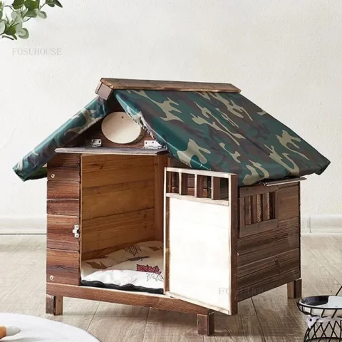 Outdoor Wooden House for Dogs Pet Villa Rainproof Dog Houses for All Seasons Wood Kennel Medium and Large Dog and Cat Cage f