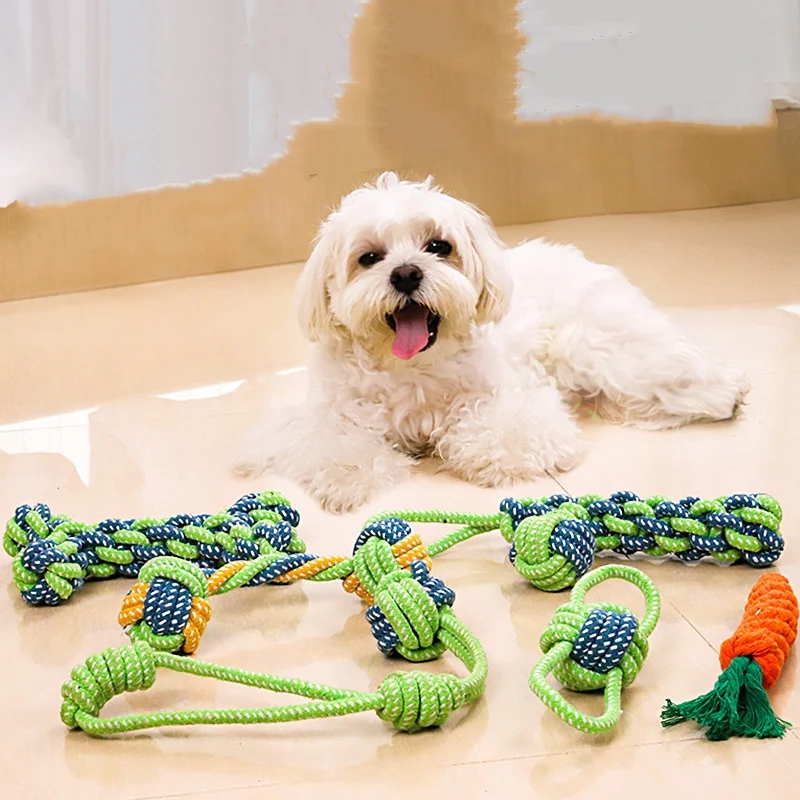 Mini Dog Toys Interactive Cotton Rope Chew Ball Toothbrush Puppy Toy for Teething Large Small Dogs Pet Accessories