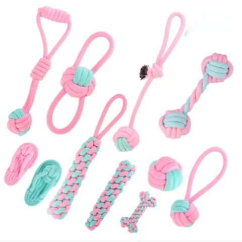 JUSTINLAU Pet Toys Anti-bite Teeth Cleaning Toys Pink Blue Mini Ball Cotton Knot Tooth-grinding Toys for Dogs Home Pet Suppli