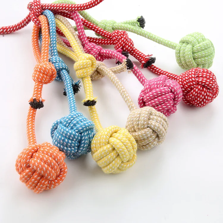 New Eco-friendly Durable Single Loop Hand-drawn Rope Braided Elastic Chew Toy Cotton Rope Pet Toy Ball for Large and Small Do