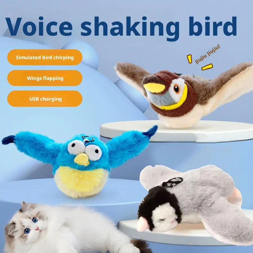 Pet Toy Plush Bite-Resistant and Drop-Proof Flapping Shaky Bird Cat Self-Entertainment Simulated Sparrow Pet Supplies