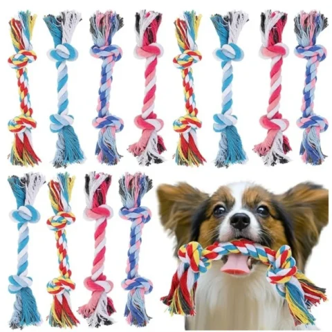 Random Color Cotton Rope Pet Toy for Dogs And Cats Bite Resistant Double Knot Puppy Teething Chew Toy Funny Supplies