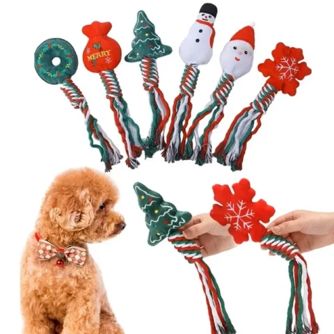 Interactive Dog Chew Toy - Cotton Rope Squeaky Knot Molar Bite Toy Funny Cute Puppy Squeakey Chew Stick Pet Supplies