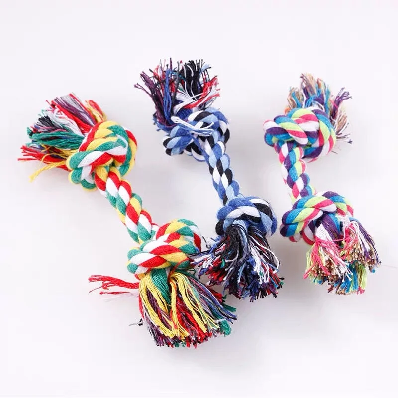 Random Color Cotton Rope Pet Toy for Dogs And Cats Bite Resistant Double Knot Puppy Teething Chew Toy Funny Supplies