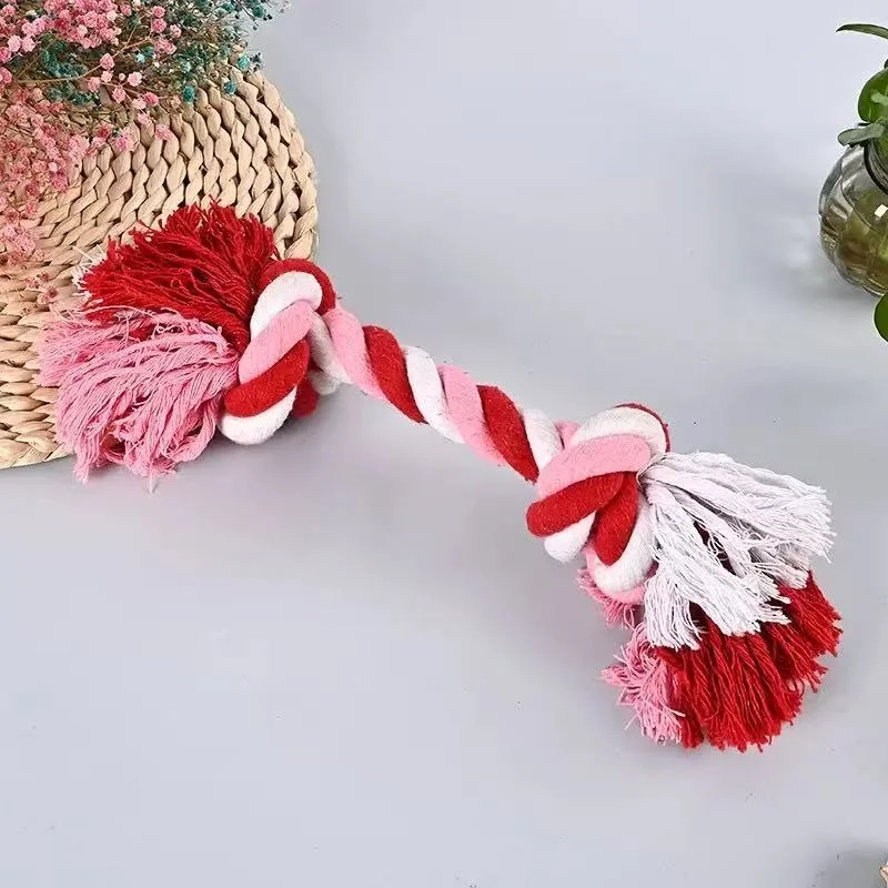 Random Color Cotton Rope Pet Toy for Dogs And Cats Bite Resistant Double Knot Puppy Teething Chew Toy Funny Supplies