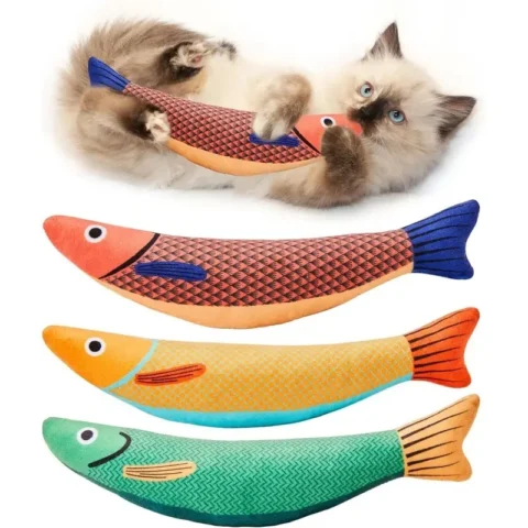 Cat Toys Fish,Teeth Grinding Catnip Toys,Soft and Durable,Kitten Toys Interactive Sounding Cat Chew Bite Plush Toys Cat Suppl
