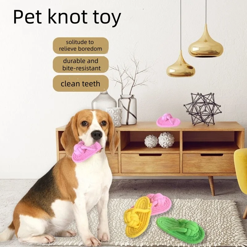 Pet Interactive Chewing Toy Slipper Shaped Cotton Rope Dog Molar Toy Teeth Health Grinding Toy For Dog Daily Training & Play