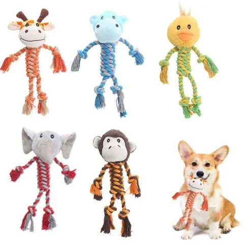 Pet Dog Squeaky Toy For Small Meduim Dogs Soft Plush Chew Stuffed Animal Shape Bite Resistant Dog Cotton Rope Toys Pets Suppl