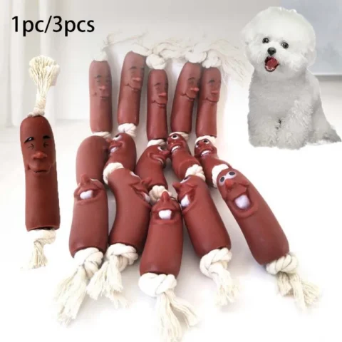3pcs Dog Teeth Cleaning Toy Durable Cotton Rope Dog Chew Toy Simulated Sausage Bite-resistant Puppy Toy Molar Dog Supplies