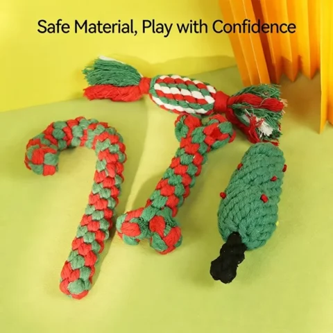 Chew-resistant Pet Chew Toy Cotton Rope Interactive Bone Shape Christmas Tree For Dogs Puppy Teeth Cleaning Relieve Boredom T