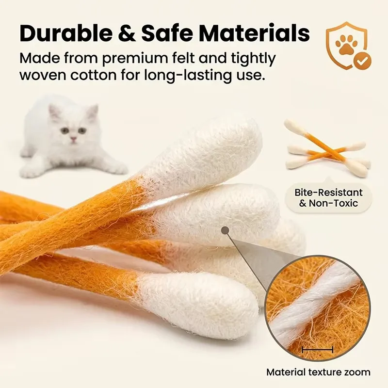 Creative Cat Catnip Toy Felt Cotton Swabs Cat Toy Teething Cleaning Chew Toys Kitten Grinding Biting Stick Cats Catnip Toy