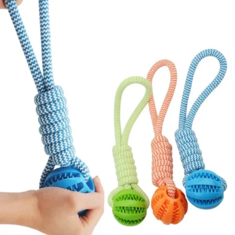 Pet Tooth Cleaning Pet Ball Toy with Rope Rubber Leaking Balls Toy for Small Large Dogs Puppy Chewing Bite Resistant Toys