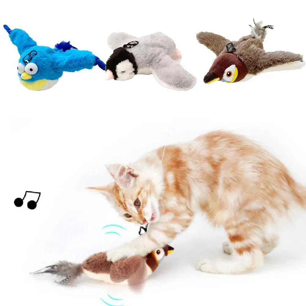 Pet Toy Plush Bite-Resistant and Drop-Proof Flapping Shaky Bird Cat Self-Entertainment Simulated Sparrow Pet Supplies