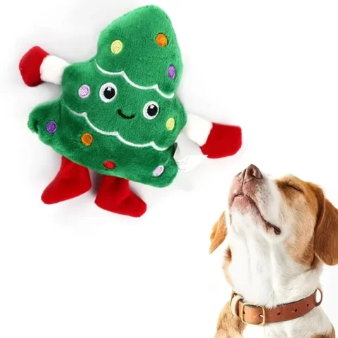 Festive Christmas Tree Plush Dog Toy, Durable Polyester Chew Toy for Small Breeds, Interactive Holiday Pet Plaything Sound toys