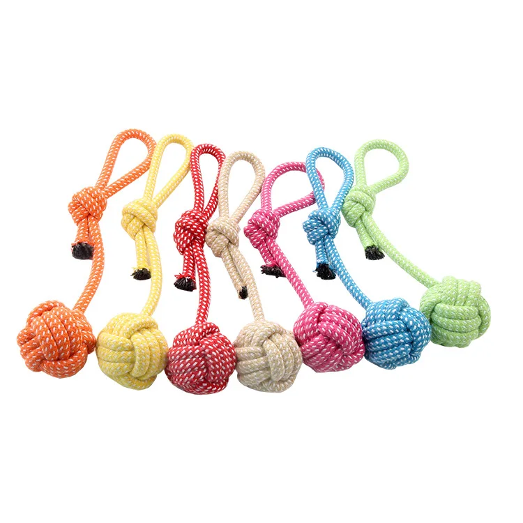 New Eco-friendly Durable Single Loop Hand-drawn Rope Braided Elastic Chew Toy Cotton Rope Pet Toy Ball for Large and Small Do