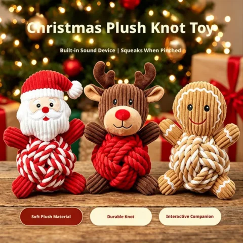 New Christmas Puppy Chew Toy Cotton Rope Ball Plush Squeaky Toys for Dogs Teething Relief Boredom Buster Durable Pet Gift Dog