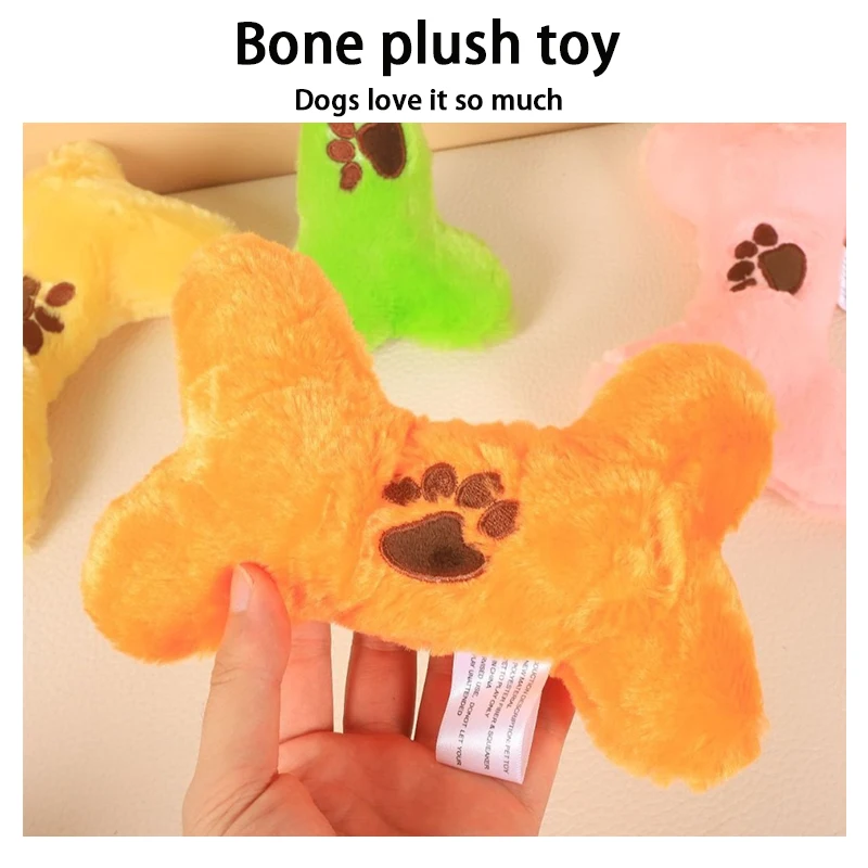Cartoon Dog Bone Plush Toy, Squeaky Sound Toy, Teeth Grinding, Calming & Boredom Relief, Soft Pet Chew Toy for Puppies & Dogs