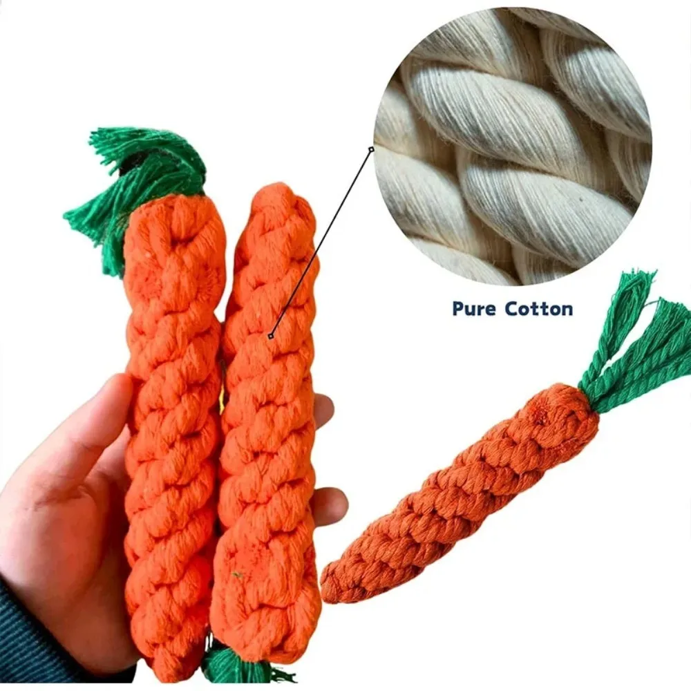 Carrot Shaped Dog Rope Toy Safe Durable Woven Cotton Chew Teething Toy Teeth Cleaning for Puppies Pet Molar Supplies