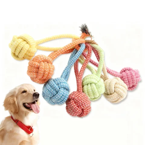 New Eco-friendly Durable Single Loop Hand-drawn Rope Braided Elastic Chew Toy Cotton Rope Pet Toy Ball for Large and Small Dogs