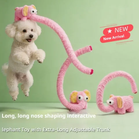 New dog toy: long-nosed elephant, makes sounds, interactive, self-amusing, relieves boredom, funny, cute, and educational for
