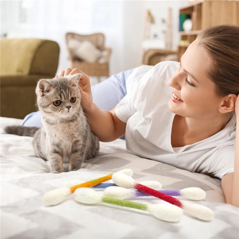 Creative Cat Catnip Toy Felt Cotton Swabs Cat Toy Teething Cleaning Chew Toys Kitten Grinding Biting Stick Cats Catnip Toy