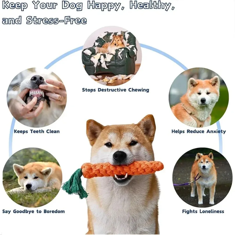 Carrot Shaped Dog Rope Toy Safe Durable Woven Cotton Chew Teething Toy Teeth Cleaning for Puppies Pet Molar Supplies